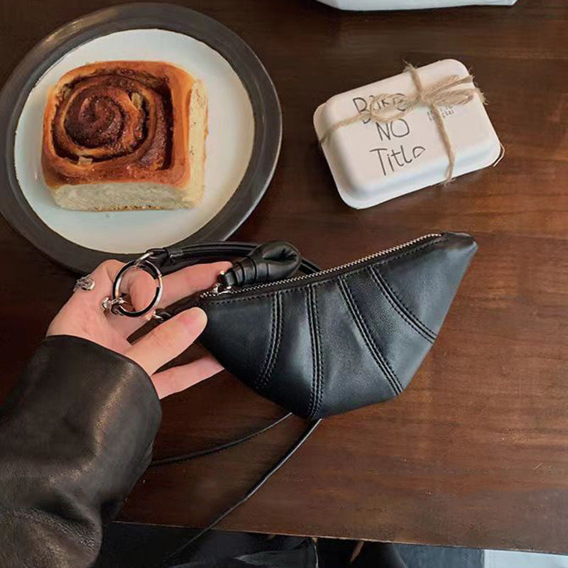 LOVEVOP Wholesale neck small change bag cute croissant bag design sense niche mini concave shape crossbody lipstick earphone bag