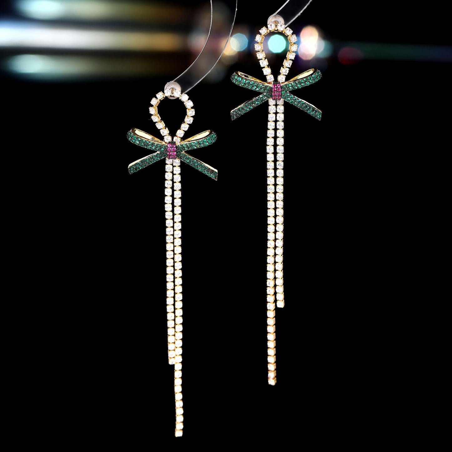 2025 exaggerated bow fringed zircon earrings s925 silver needle high-end light luxury exquisite fashion simple earrings