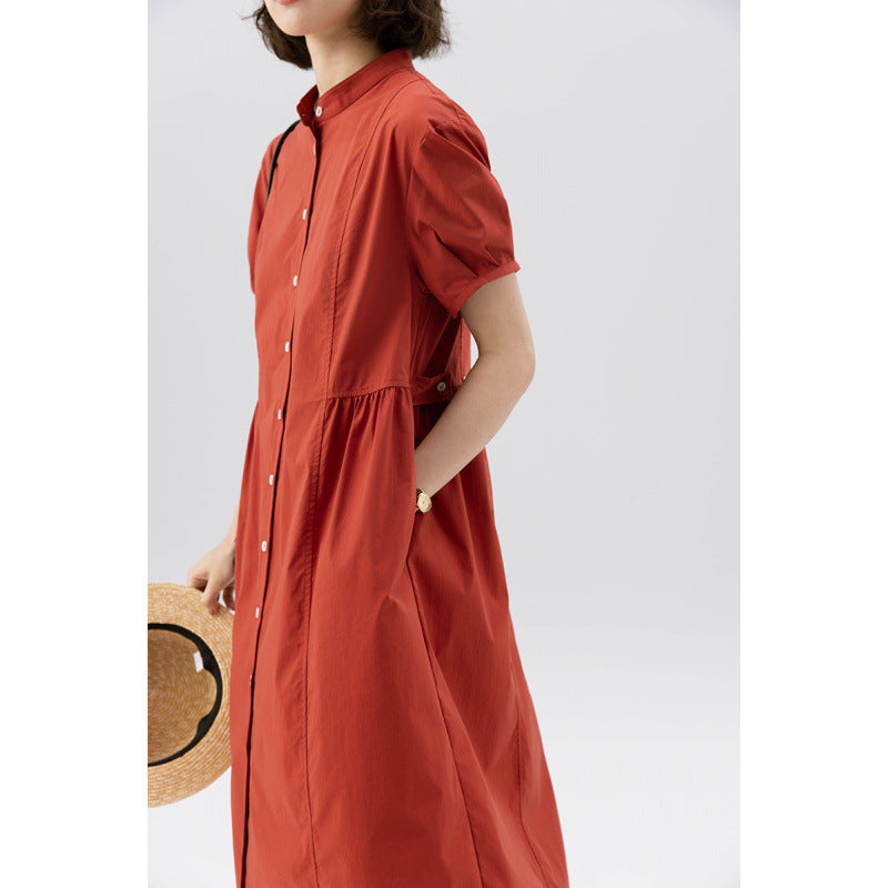 "Midsummer Pomegranate Red" Literary Retro  New Summer Cool Cotton Casual Loose OP Shirt Dress