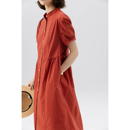 "Midsummer Pomegranate Red" Literary Retro  New Summer Cool Cotton Casual Loose OP Shirt Dress