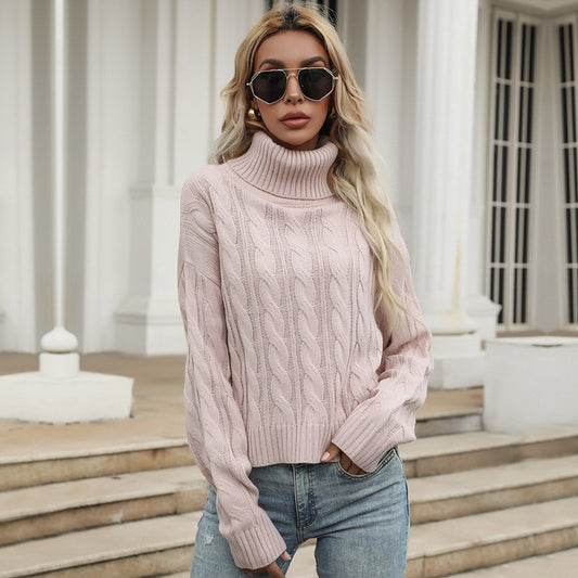 LOVEVOP 2025 women's clothing popular autumn and winter new turtleneck twist sweater knitted sweater thickened thermal pullover top