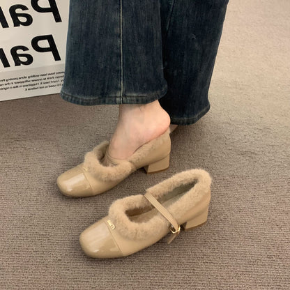 2025  high-end fashionable outer wear leopard print single shoes women's shoes popular autumn and winter thick heel velvet small fragrant style grandma cotton shoes