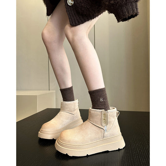 2025  Winter Treasure Store~ Sweet and cool milk tea color Maillard platform snow boots women's lightweight warm cotton shoes cotton boots