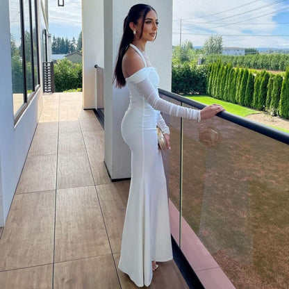 LOVEVOP 2025 women's clothing Hot autumn and winter new fashion personalized slim-fitting neck long-sleeved lace-up shoulder dress wholesale