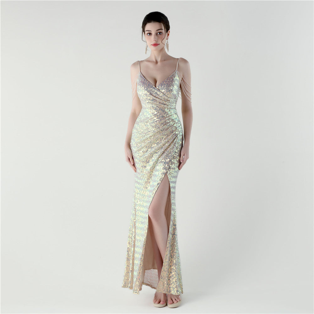 33311 #New Fashion Celebrity Dinner Deep V Sequins High Split Evening Dress