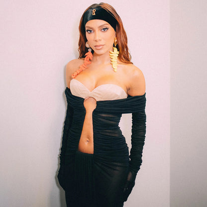 LOVEVOP popular summer new black apricot hollow pleated mesh  sexy  women's long dress