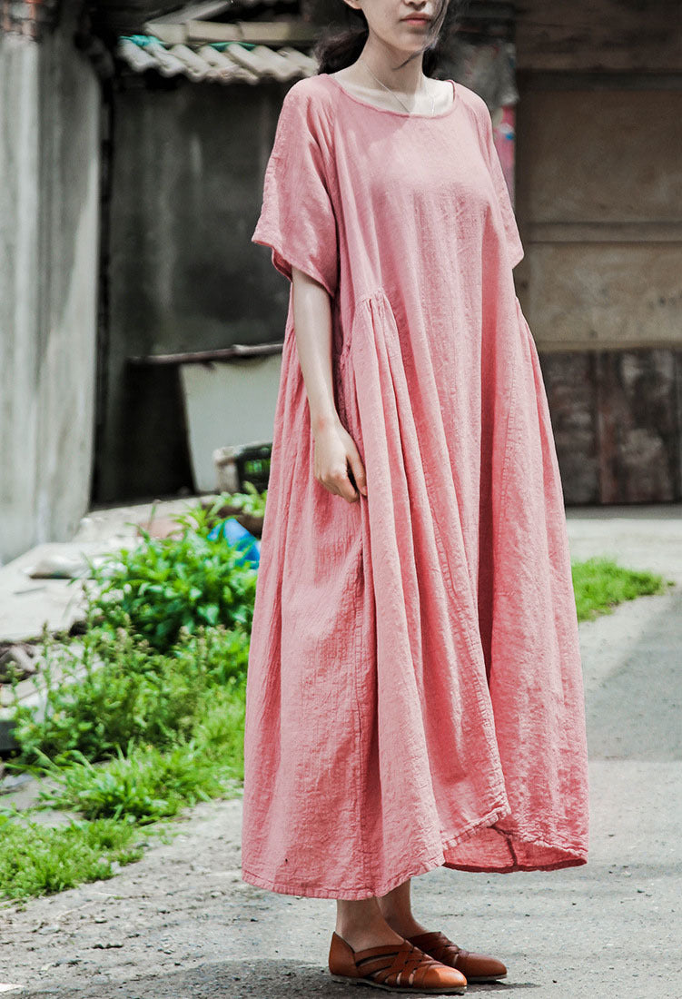 spring and summer small man looking thin and comfortable robe sand washed cotton and linen literary and simple fold dress