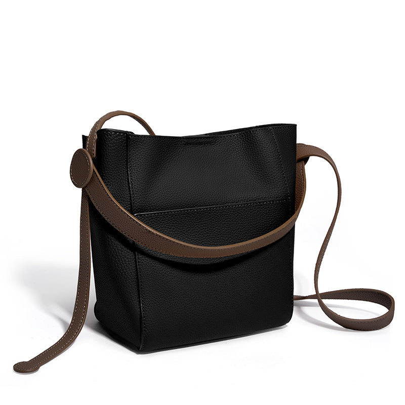 Leather bag women's popular new commuter women's bag premium texture messenger bag large capacity shoulder portable bucket bag