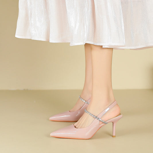 2025 733-12 one-word pointed rear empty high-heeled sandals 2025 women's summer new fairy style pointed stiletto high heels