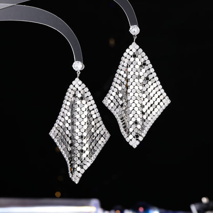 2025 New geometric rhombus sequined earrings s925 silver needle high-end exaggerated atmosphere zircon inlaid earrings earrings