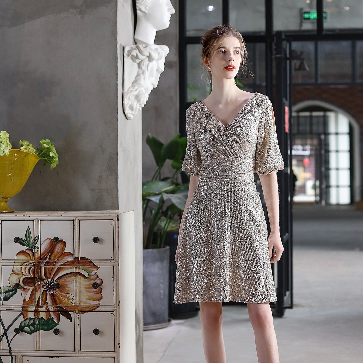 18692 #Banquet evening dress women's new Symphony beads short dress party dress fairy series