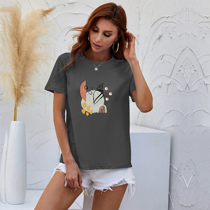 LOVEVOP Cross-border color T-shirt short-sleeved women's popular summer Popular trade women's clothing cartoon printing crew neck top bottoming shirt wholesale