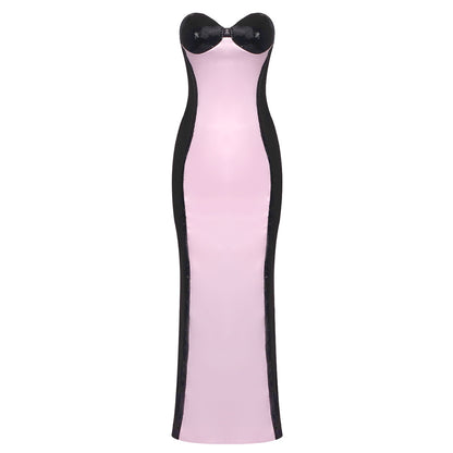 LOVEVOP popular autumn and winter new pink satin beads  style women's dress long dress tube top elegant dress wholesale