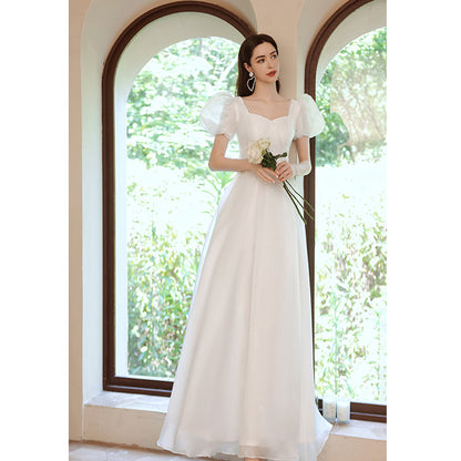 White bubble sleeve bridal light wedding dress princess temperament performance catwalk art test chorus host long evening dress