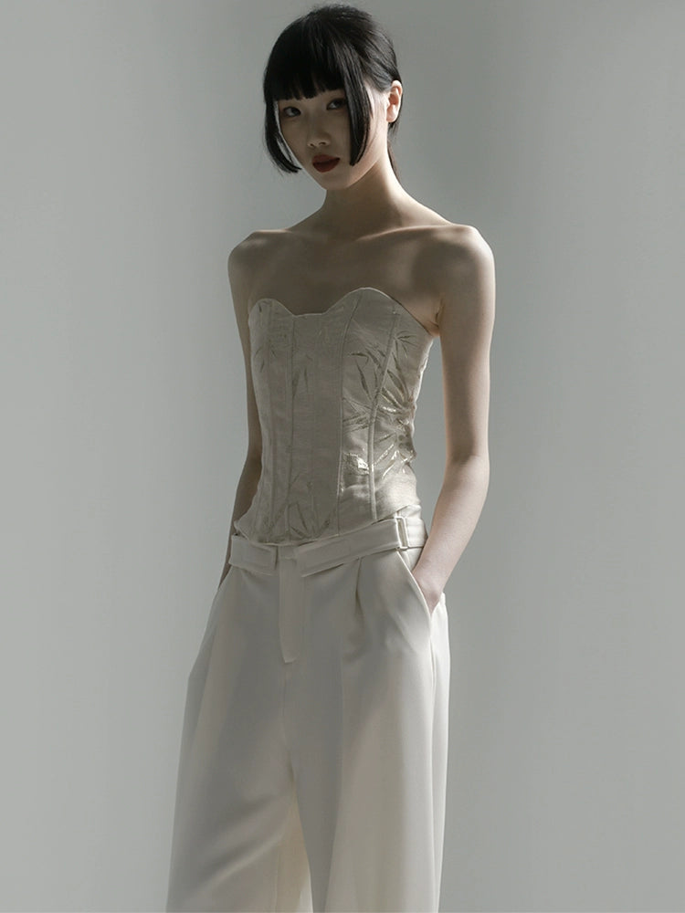 APOZi collection [ink reset] new Chinese golden bamboo two-color tube top thin backless top women