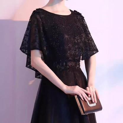 2025 Long evening dress skirt women's large size high-end banquet adult temperament black high-end feeling thin 100kg fat mm belly cover