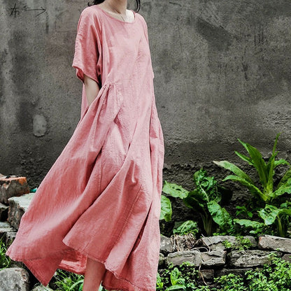 spring and summer small man looking thin and comfortable robe sand washed cotton and linen literary and simple fold dress