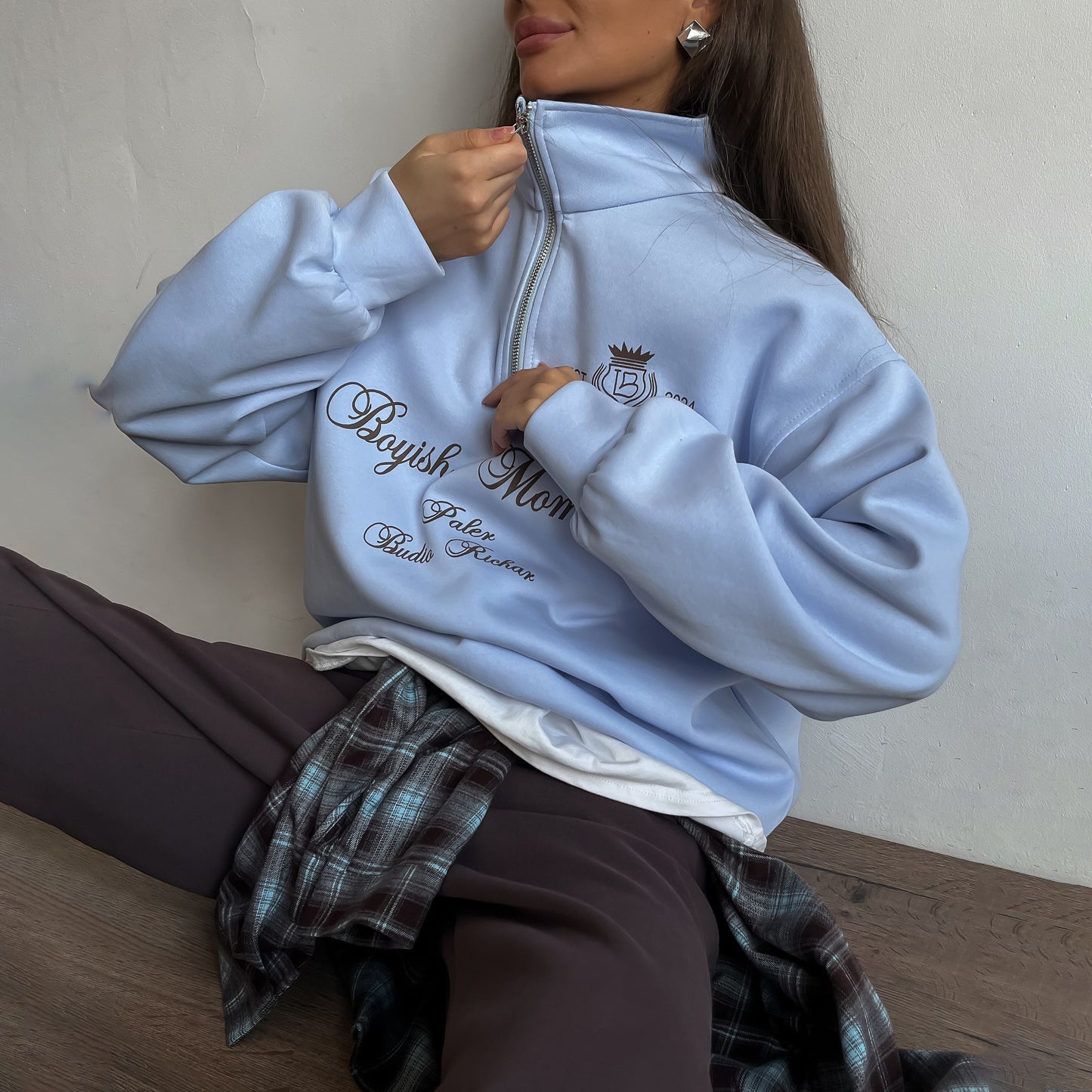 style stand-up collar zipper sweater women's n letter printing trendy ins loose long-sleeved pullover jacket spring new