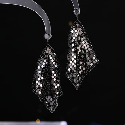 2025 New geometric rhombus sequined earrings s925 silver needle high-end exaggerated atmosphere zircon inlaid earrings earrings