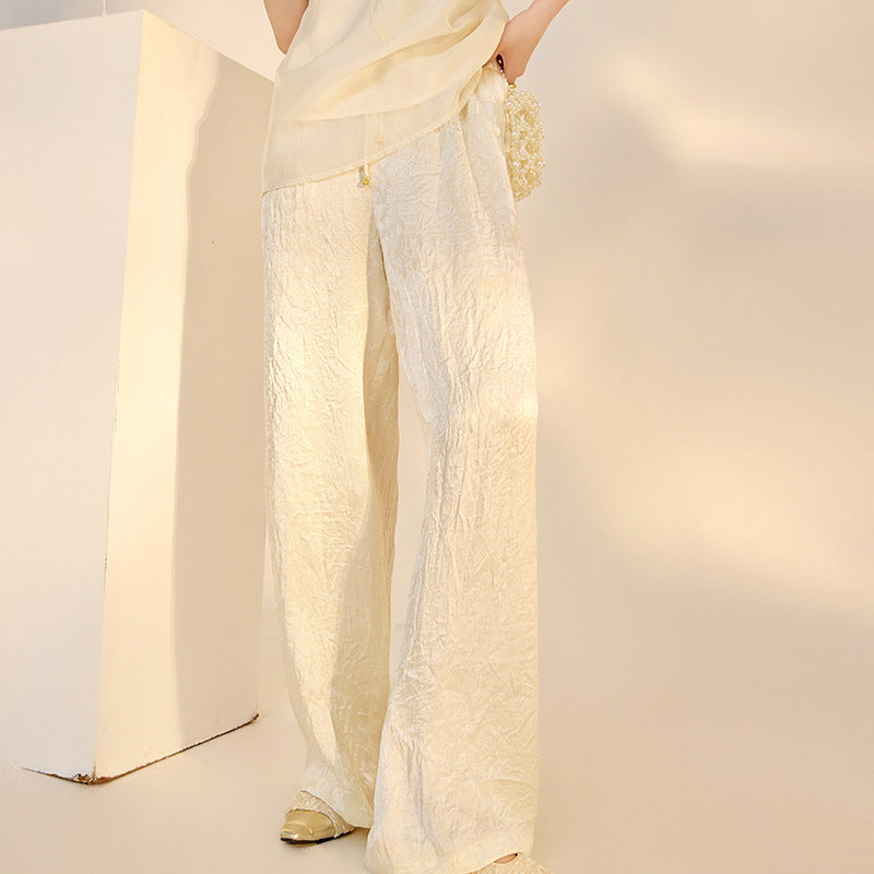 New Chinese style light luxury temperament solid color casual pants women's summer new loose and thin acetic acid trousers M5163