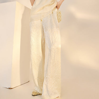 New Chinese style light luxury temperament solid color casual pants women's summer new loose and thin acetic acid trousers M5163