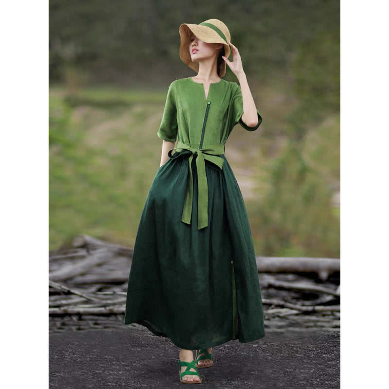 Ethnic style literary and retro women's clothing  summer new cotton and linen dress literary and retro thin temperament dress