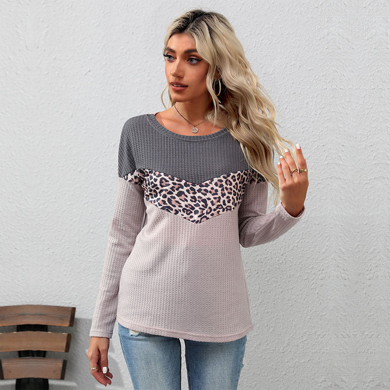 LOVEVOP Strictly selected  New autumn new products fashion leopard print color matching knitted sweater long sleeve 2025 casual top women