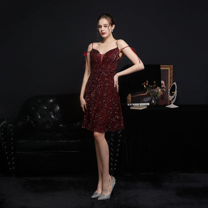 18610 #banquet evening dress women's new Symphony beads short dress party dress fairy series