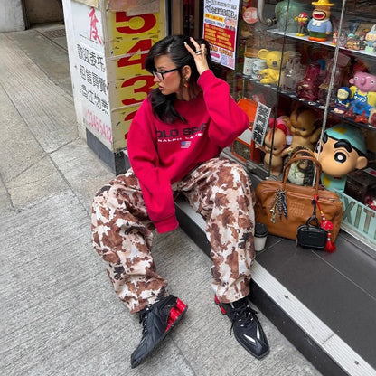 's new n street lazy retro letter print loose casual long-sleeved crew neck sweater jacket women