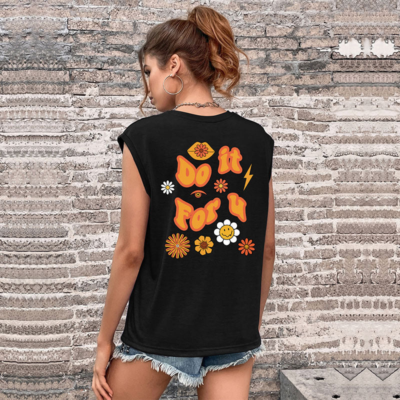 LOVEVOP Cross-border new popular summer 2025 T-shirt vest round neck printed right-angle shoulder top Guangzhou sleeveless Popular trade T-shirt