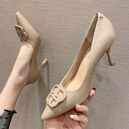 2025 775-80 high heels women's 2025 autumn new Korean version pointed thin heels single shoes women's one-pedal lazy shoes trend