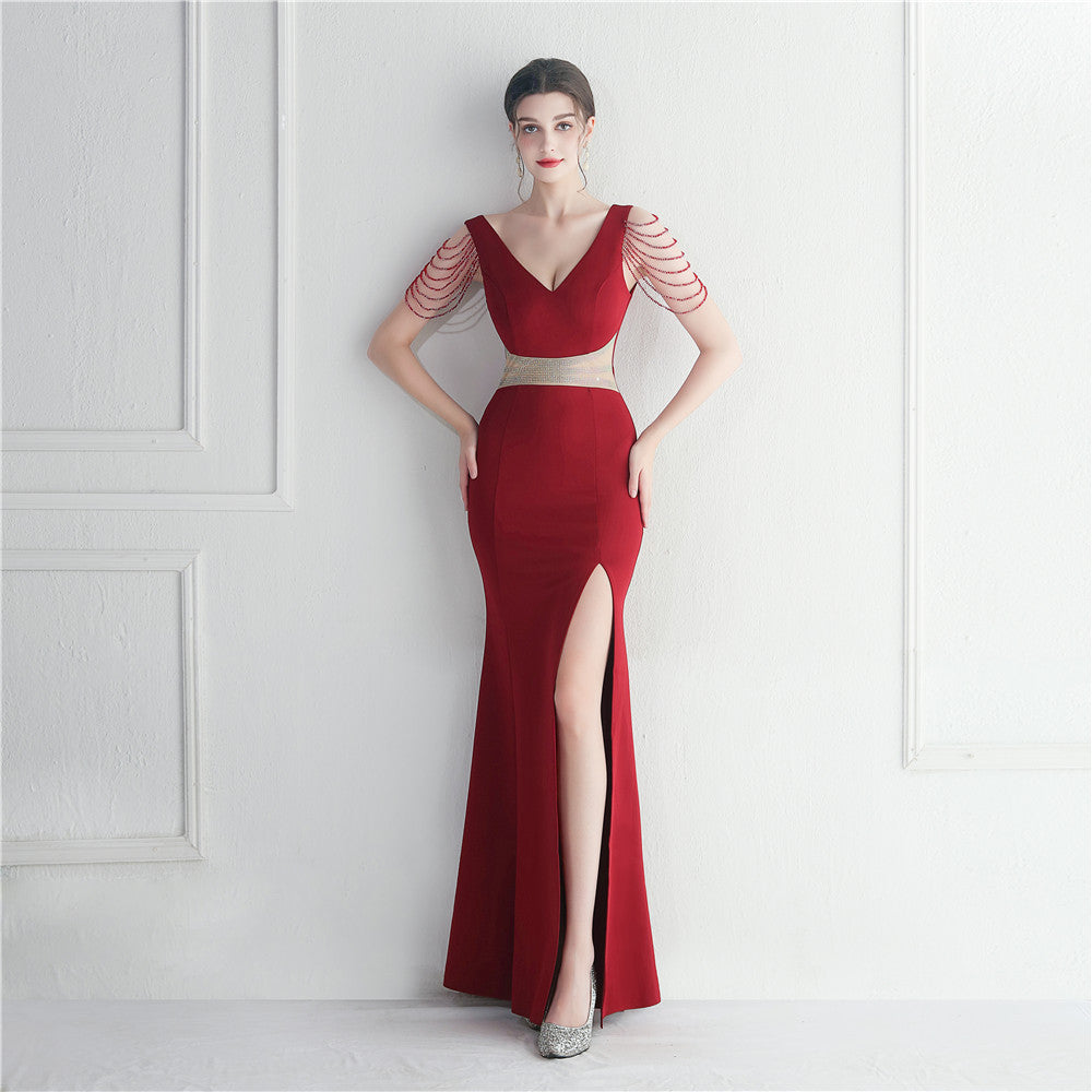 19950 #Popular trade dress hot diamond beads star officiating dinner wedding long evening dress dress