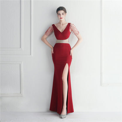 19950 #Popular trade dress hot diamond beads star officiating dinner wedding long evening dress dress