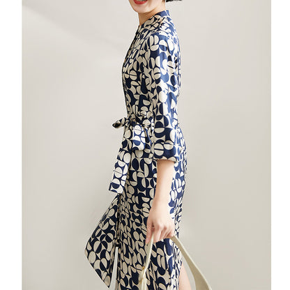 2025 High-end mulberry silk shirt skirt, silk dress, printed skirt design sense  summer women's clothing new