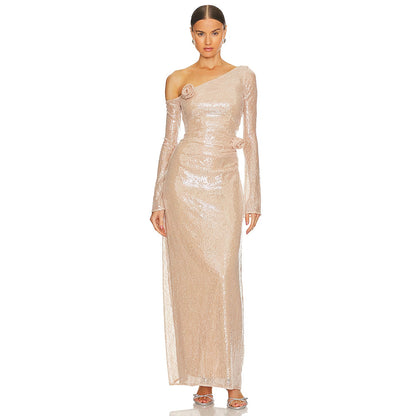 LOVEVOP Hot-selling Popular,   Chinese New Year long-sleeved perspective hollow dress women's clothing new party lace beads fashion