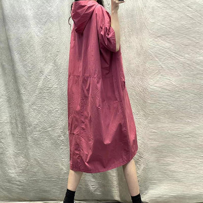 Hooded short-sleeved dress women's  summer new retro literary loose large size thin casual medium and long dress