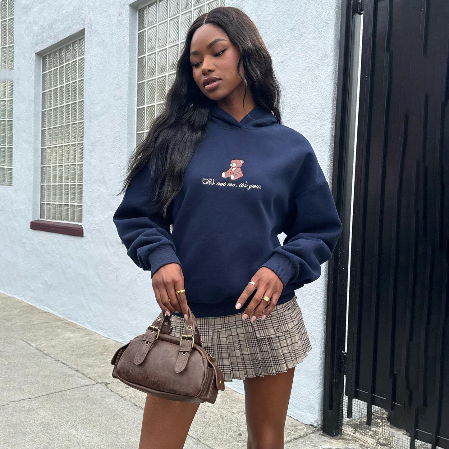 spring new bear embroidered hooded sweater custom women's loose fashion versatile women's clothing