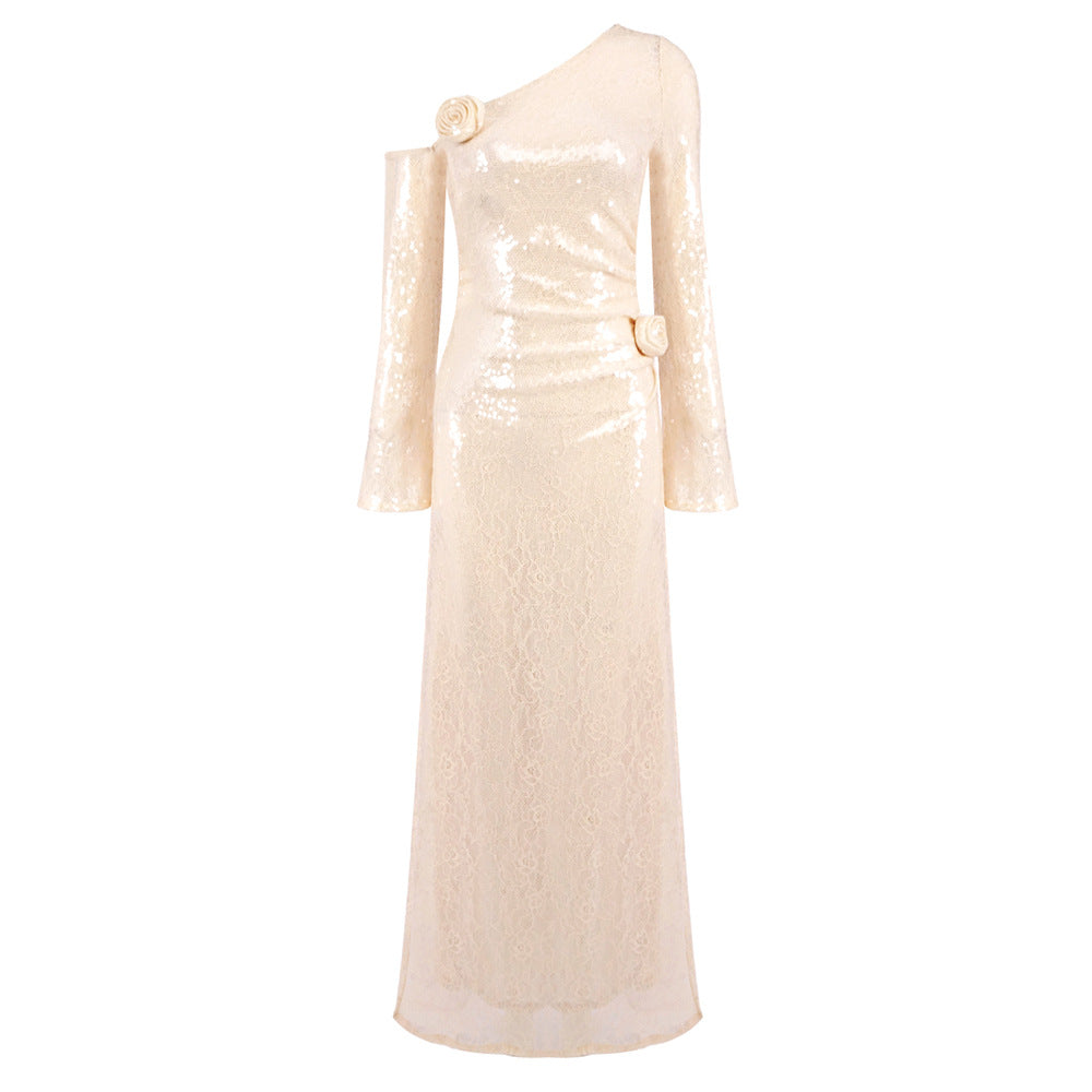 LOVEVOP Hot-selling Popular,   Chinese New Year long-sleeved perspective hollow dress women's clothing new party lace beads fashion