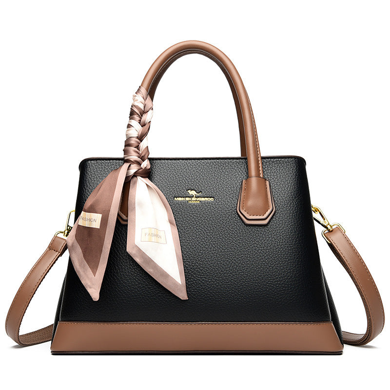 2025 Handbag Women's new splicing contrasting color bag Fashion high-end shoulder bag Large capacity commuter women's tote bag