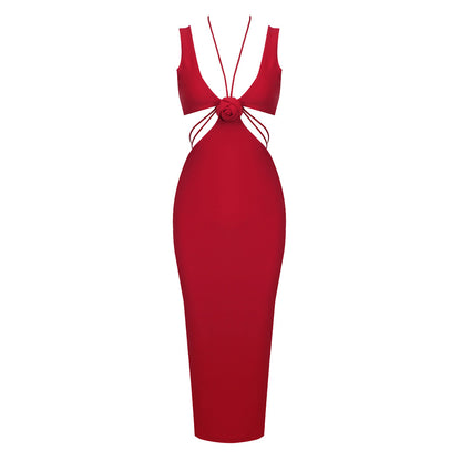 LOVEVOP popular Summer New Black White Red Suspender Neck Hollow Sleeveless Women's Commuter Dress  Cross-border