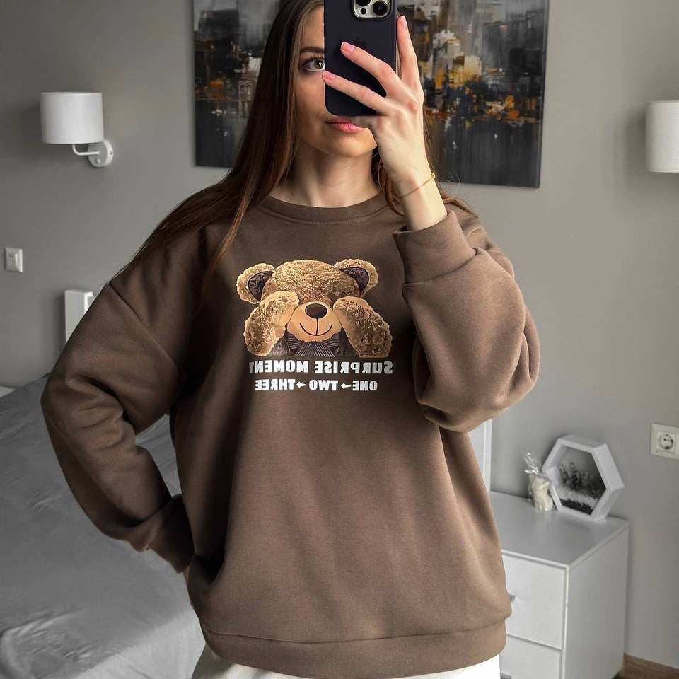 independent station bear print pullover round neck  top long sleeve print ebay sweater New Popular trade