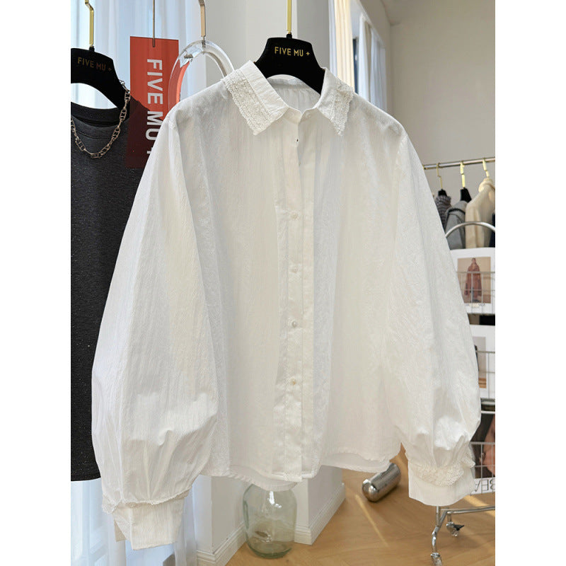 spring new fashion Korean lace long-sleeved shirt women wear a shirt inside, super good-looking top