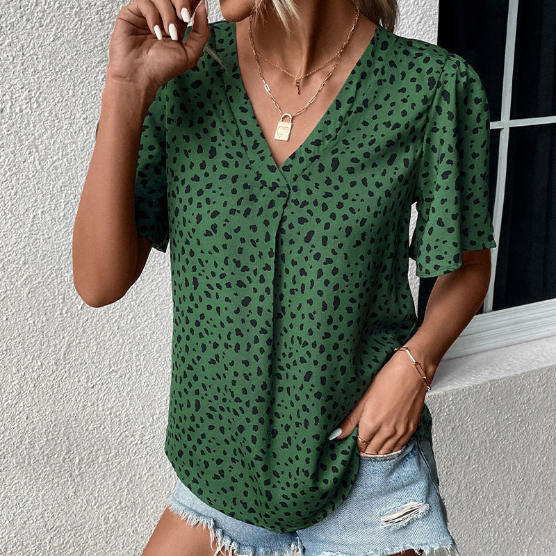 LOVEVOP New Cross-border popular Summer New 2025 Women's Clothing Pullover Top Leopard Print V-Neck Shirt