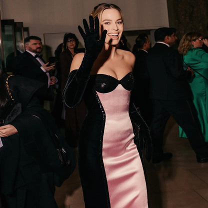 LOVEVOP popular autumn and winter new pink satin beads  style women's dress long dress tube top elegant dress wholesale