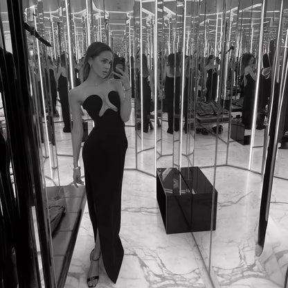 LOVEVOP  tube tops, sexy long split ends and thin elastic Popular trade dresses, Popularan station women's clothing, summer black interior