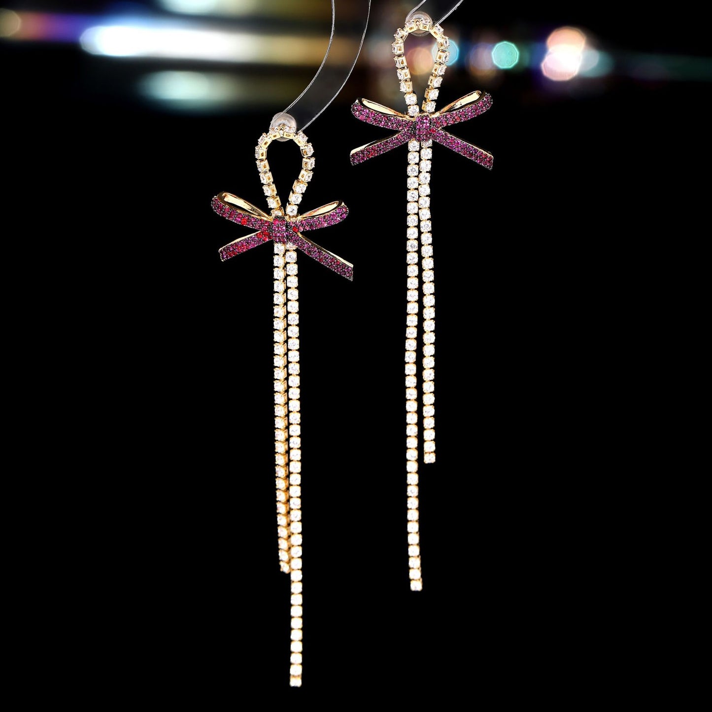 2025 exaggerated bow fringed zircon earrings s925 silver needle high-end light luxury exquisite fashion simple earrings