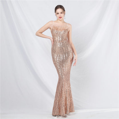 31831 #Hot Trade New Craft Ostrich Hair High-end Symphony Bead Evening Dress Banquet Party Dress