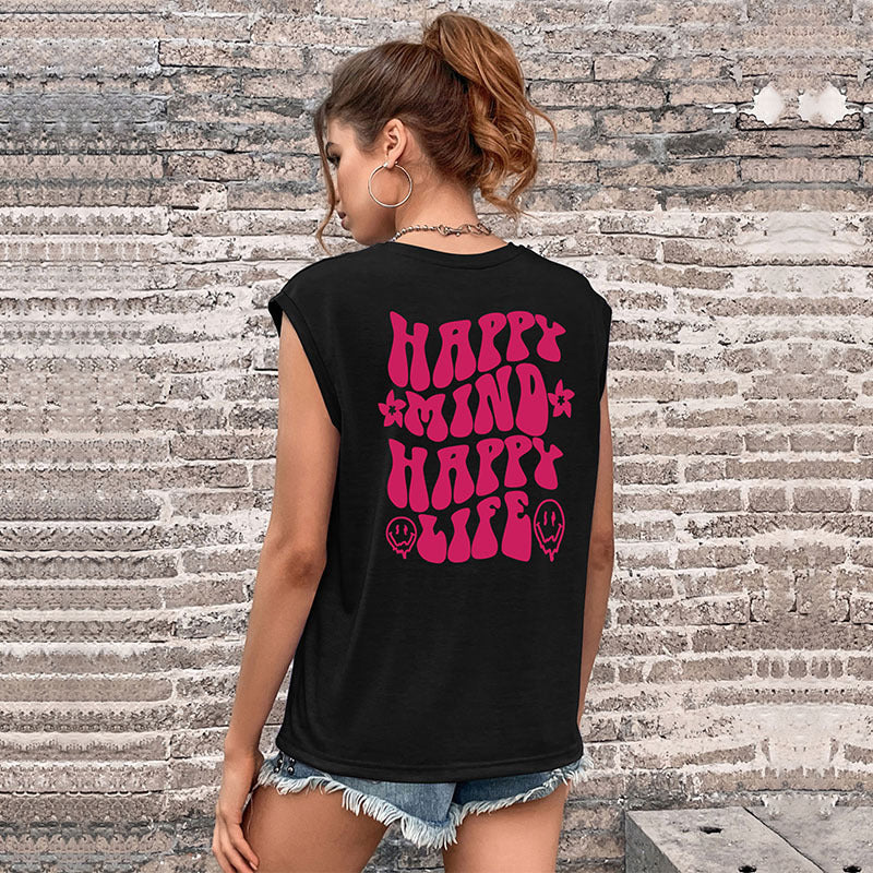 LOVEVOP Cross-border new popular summer 2025 T-shirt vest round neck printed right-angle shoulder top Guangzhou sleeveless Popular trade T-shirt