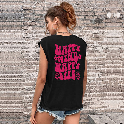 LOVEVOP Cross-border new popular summer 2025 T-shirt vest round neck printed right-angle shoulder top Guangzhou sleeveless Popular trade T-shirt