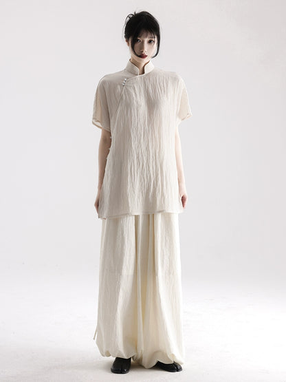 APOZi collection untitled landscape series stand-up collar diagonal silk one-piece new Chinese top women